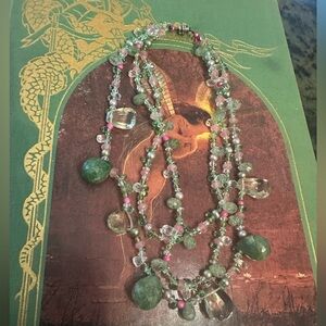 Emerald Tourmaline lemon quartz pearls Beaded Necklace silver clasp